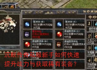 沉默传奇私服新手如何快速提升战力与获取稀有装备? 沉默传奇私服新手如何快速提升战力与获取稀有装备?